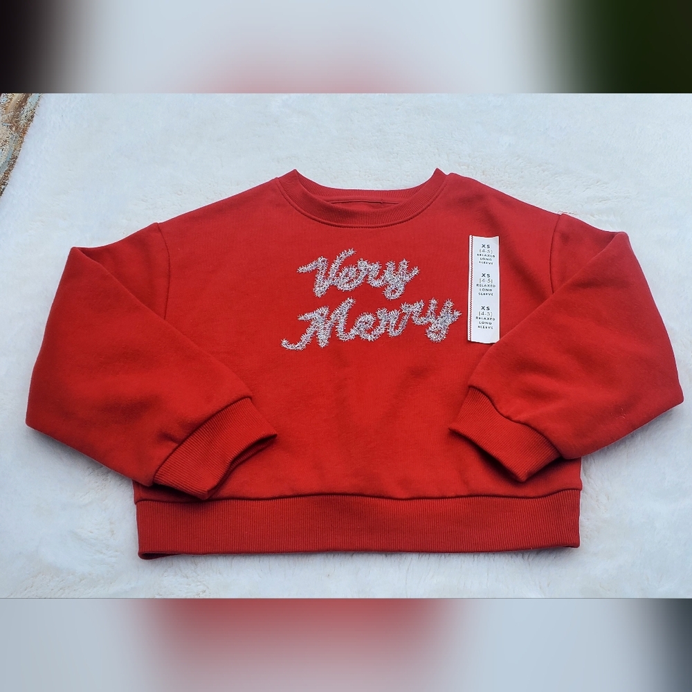 Christmas  Red Sweather Very Merry Design Size XS 4-5T